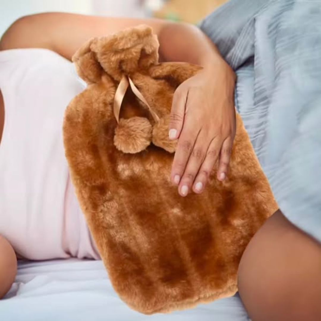 Thermal Heat Bottle with Rabbit Fur Cover