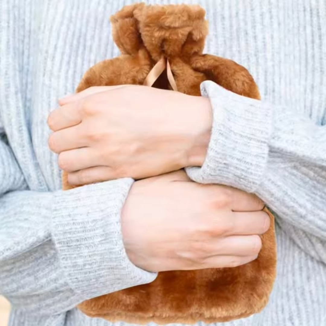 Thermal Heat Bottle with Rabbit Fur Cover
