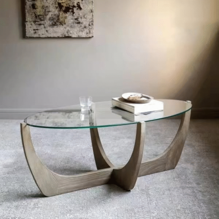 Wooden Base Coffee Table with Tempered Glass Top