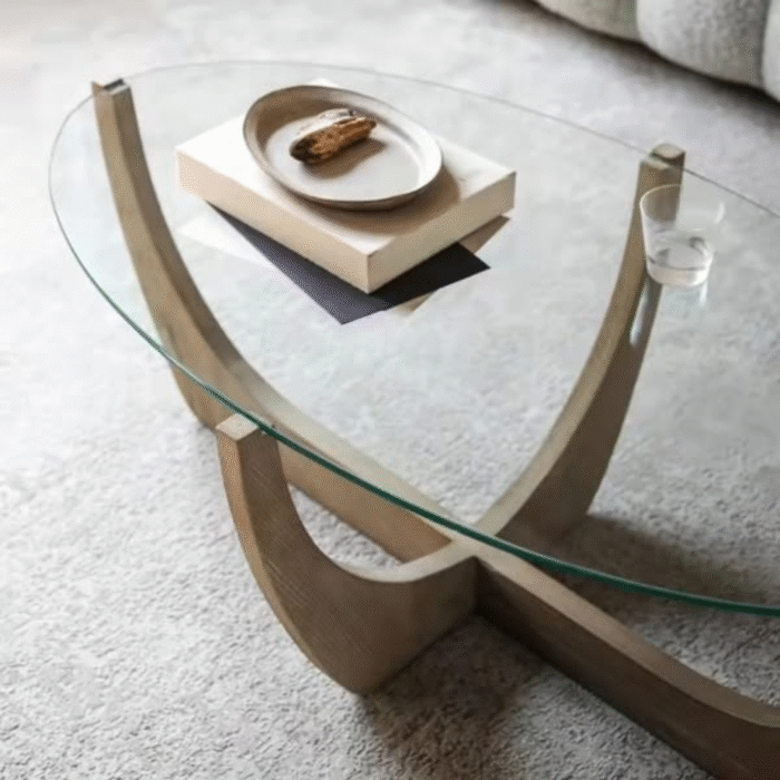 Wooden Base Coffee Table with Tempered Glass Top