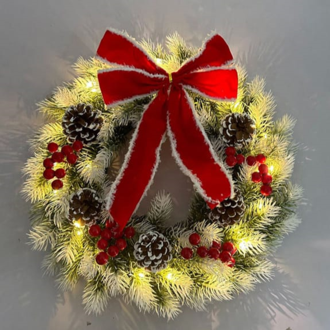 35cm Pre-Lit Christmas Wreath Decoration