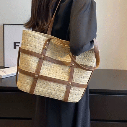 Woven Tote Straw Bag with Zip