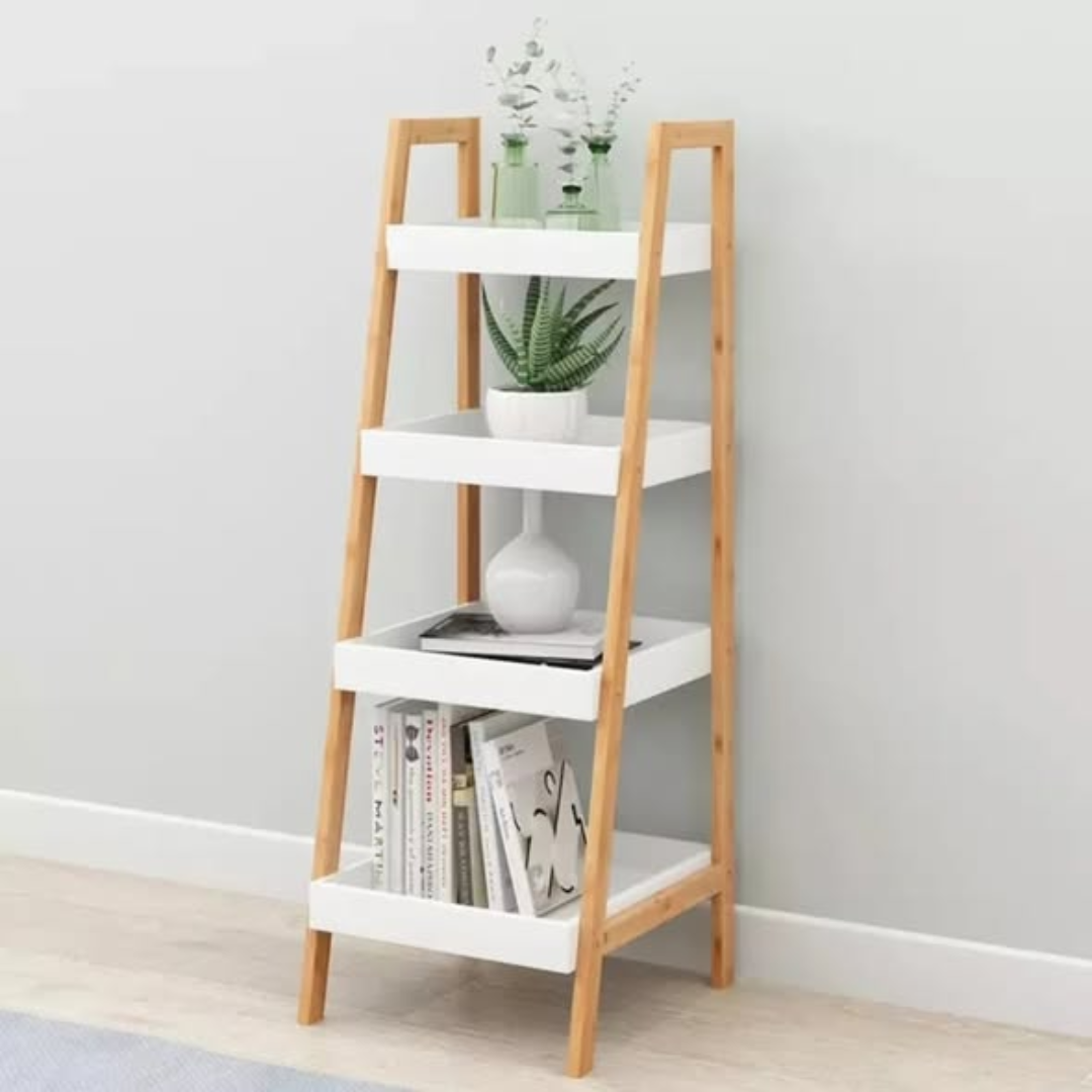 4-Tier Ladder Shelf Wood Storage Rack