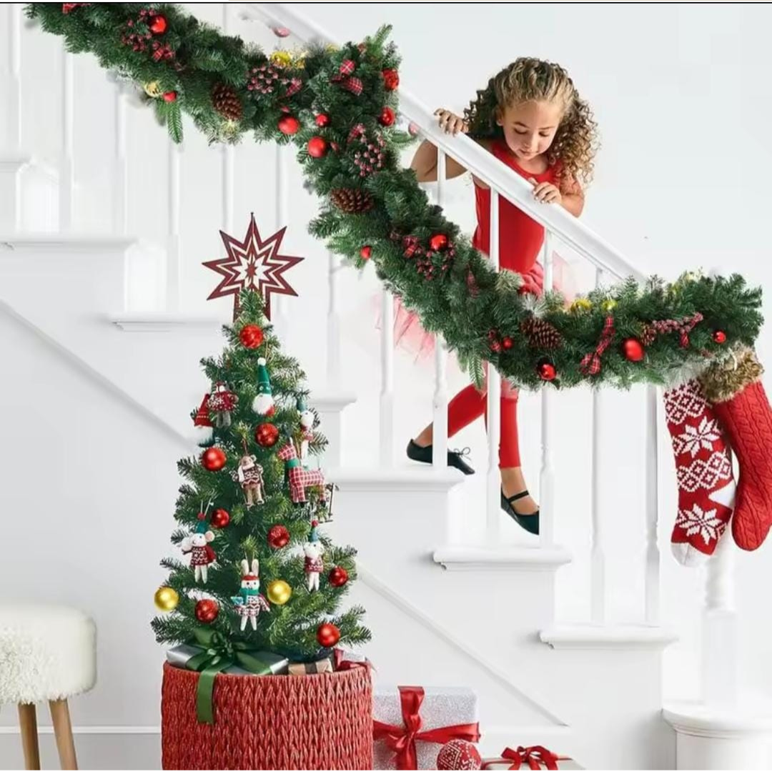 2.7M Christmas Pine Garland Flocking Falling Cedar Rattan