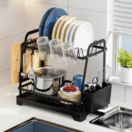 2-Tier Dish Rack with Cutlery Holder and Glass Holder