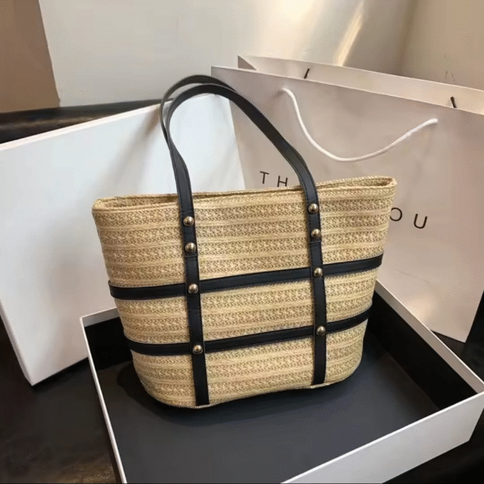 Woven Tote Straw Bag with Zip