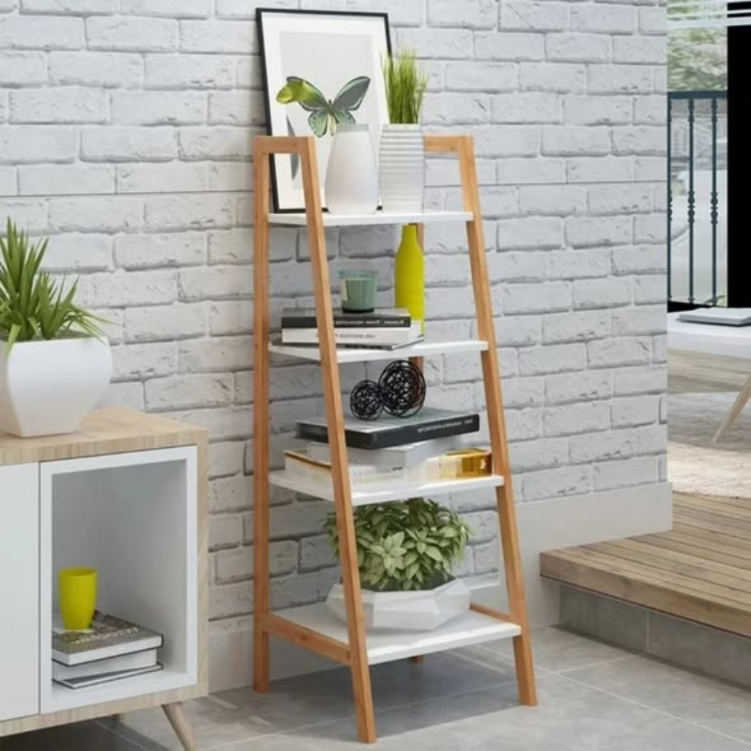 4-Tier Ladder Shelf Wood Storage Rack
