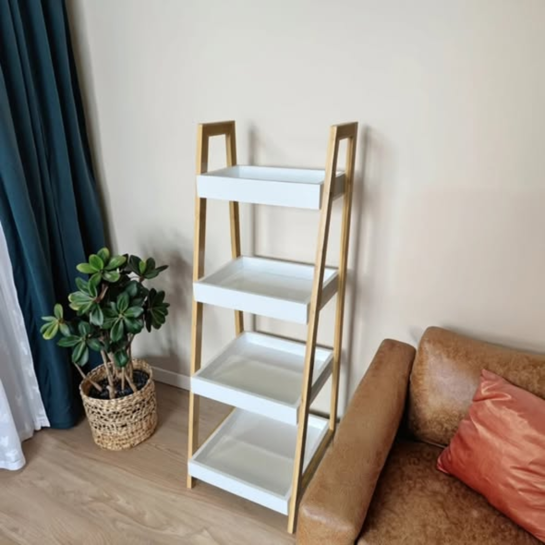 4-Tier Ladder Shelf Wood Storage Rack