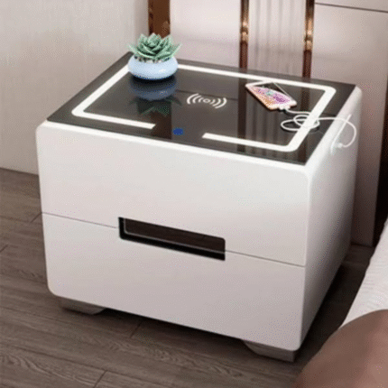 Bedside Table with LED Lighting and Smart Charging Interface