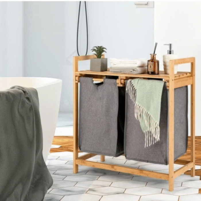 Laundry Sorter 2 in 1 Mounted on Bamboo Stand