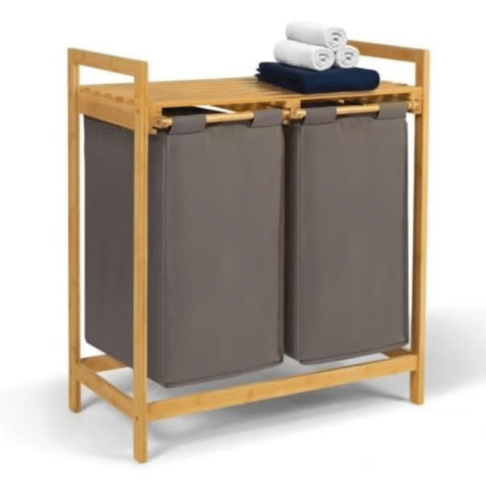 Laundry Sorter 2 in 1 Mounted on Bamboo Stand