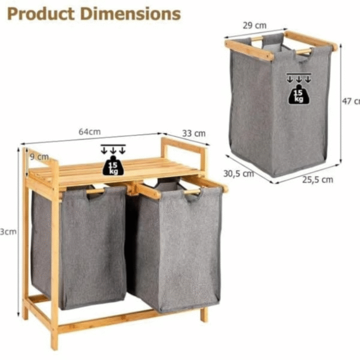 Laundry Sorter 2 in 1 Mounted on Bamboo Stand