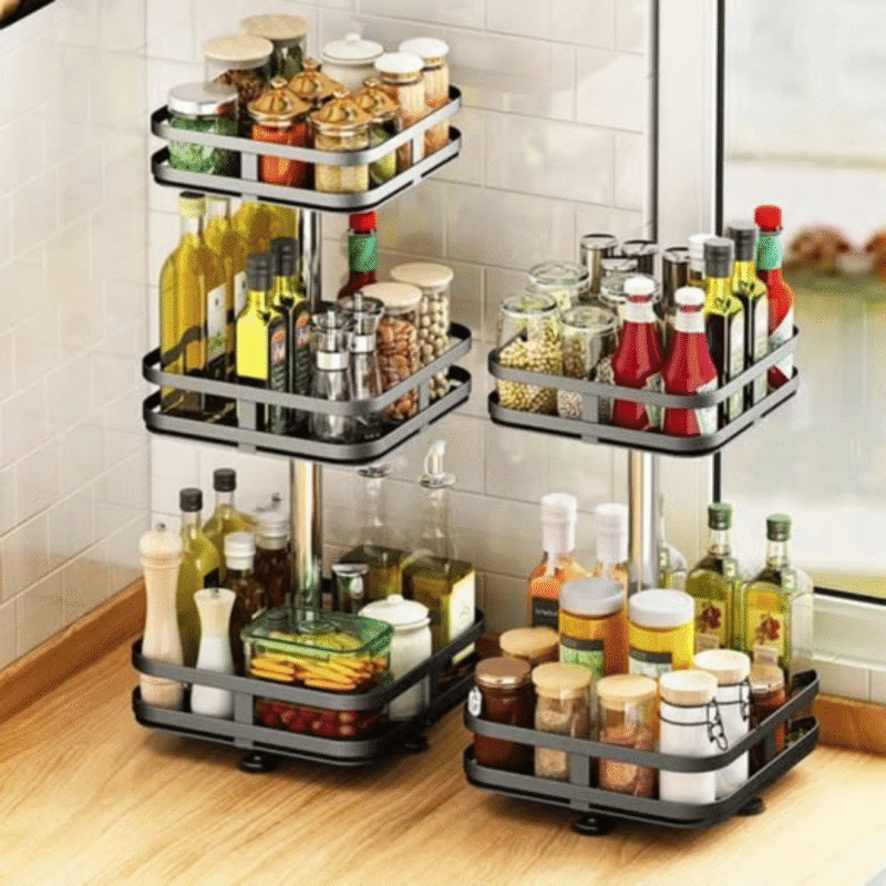3 Tier Square Metallic Rotating Spice/Storage Rack - Luvly Household ...