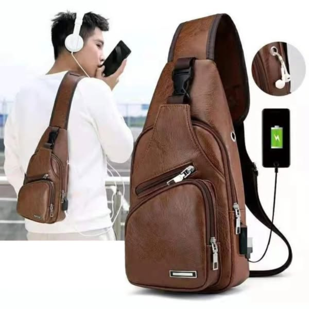 Leather Crossbody Bag with Charging Port