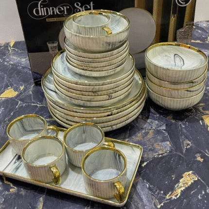32 Pcs Black Marble Gold Dinner Set