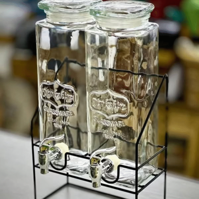 Tall Square Mason Jar Glass Beverage Dispenser