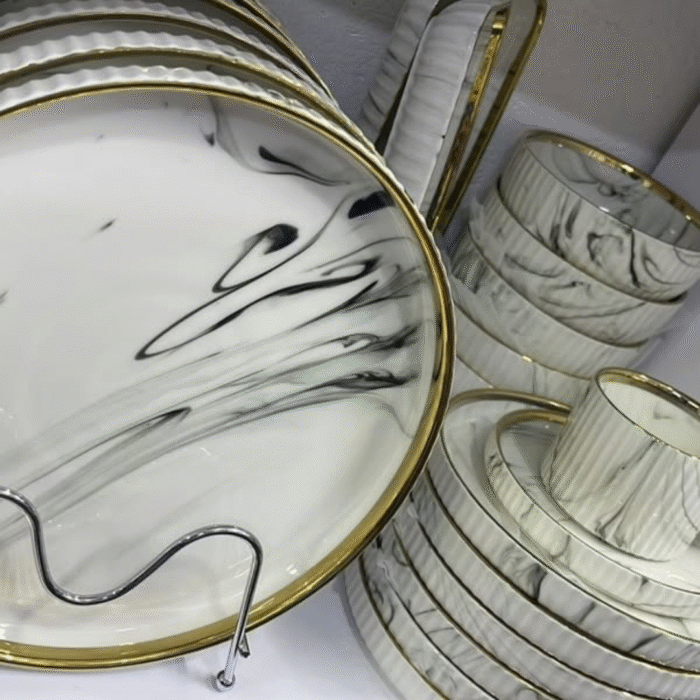 32 Pcs Black Marble Gold Dinner Set