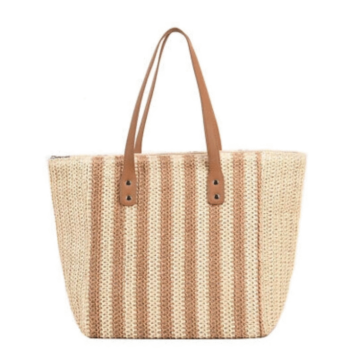 Striped Pattern Double Handle Straw Bag