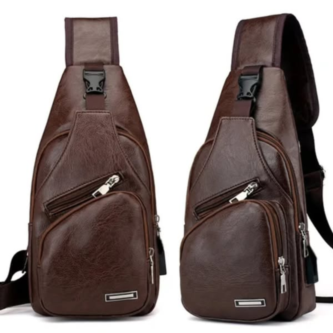 Leather Crossbody Bag with Charging Port