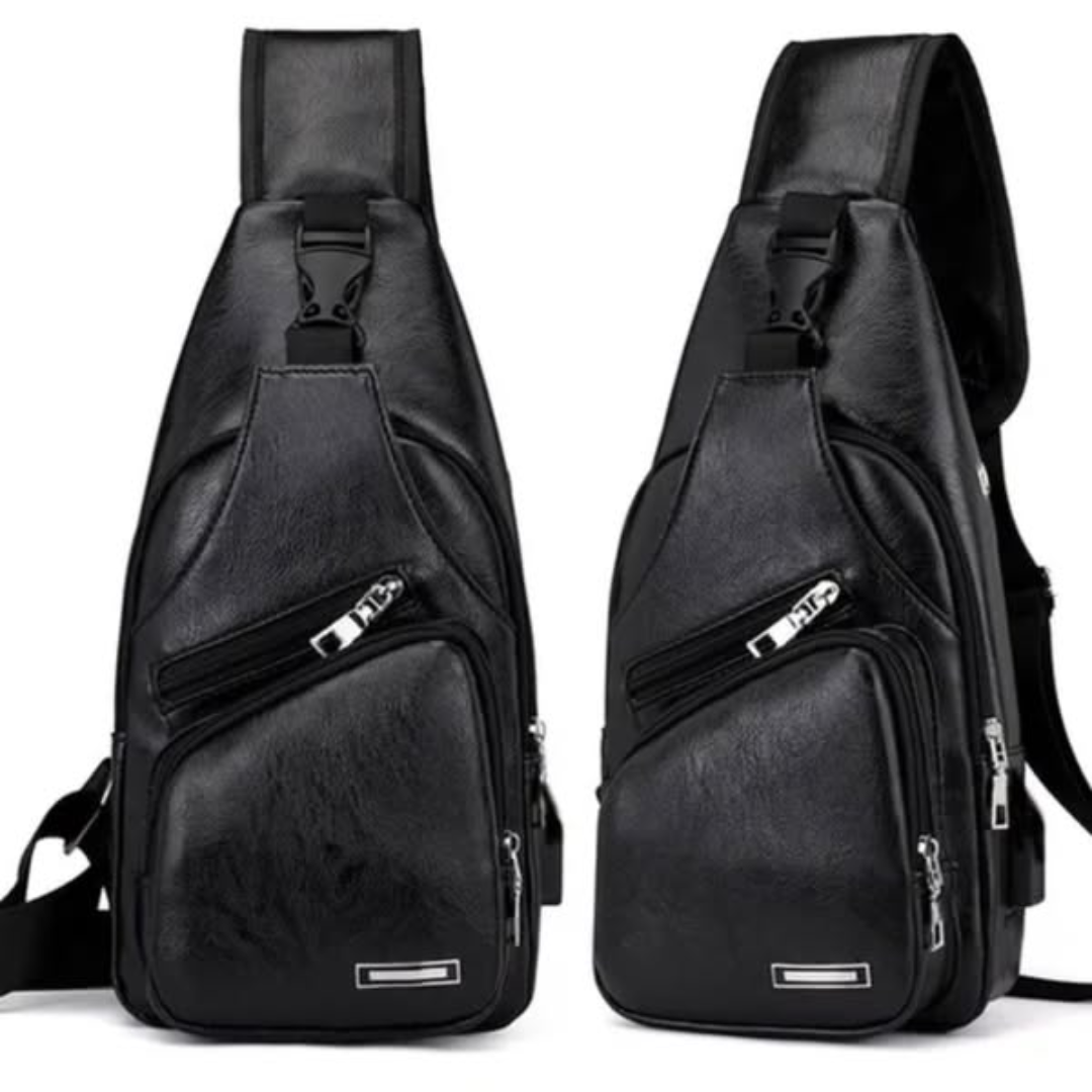 Leather Crossbody Bag with Charging Port