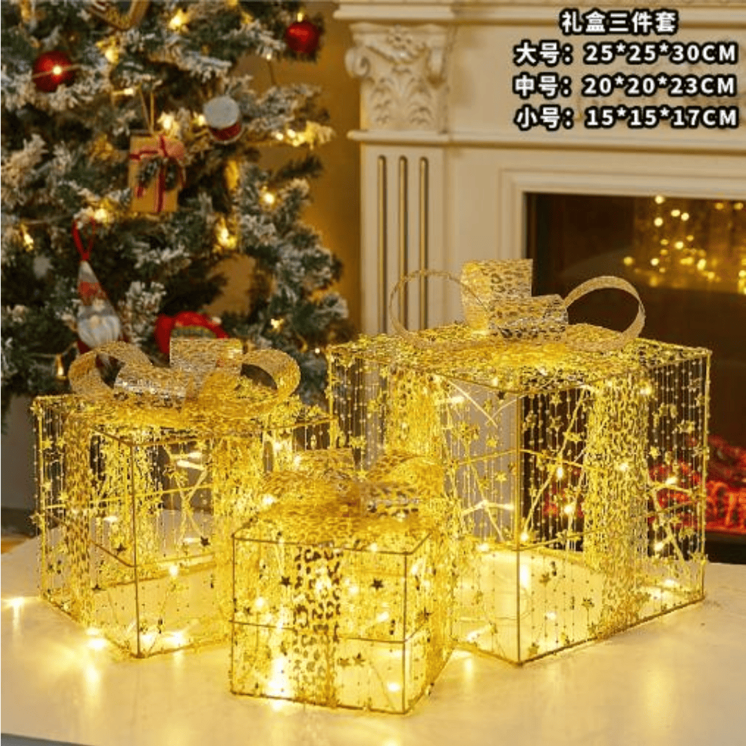 3pcs Christmas Gift Box with Lights