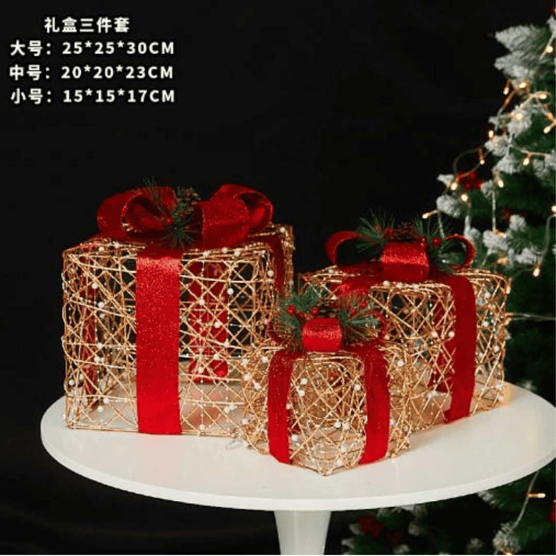 3pcs Christmas Gift Box with Lights