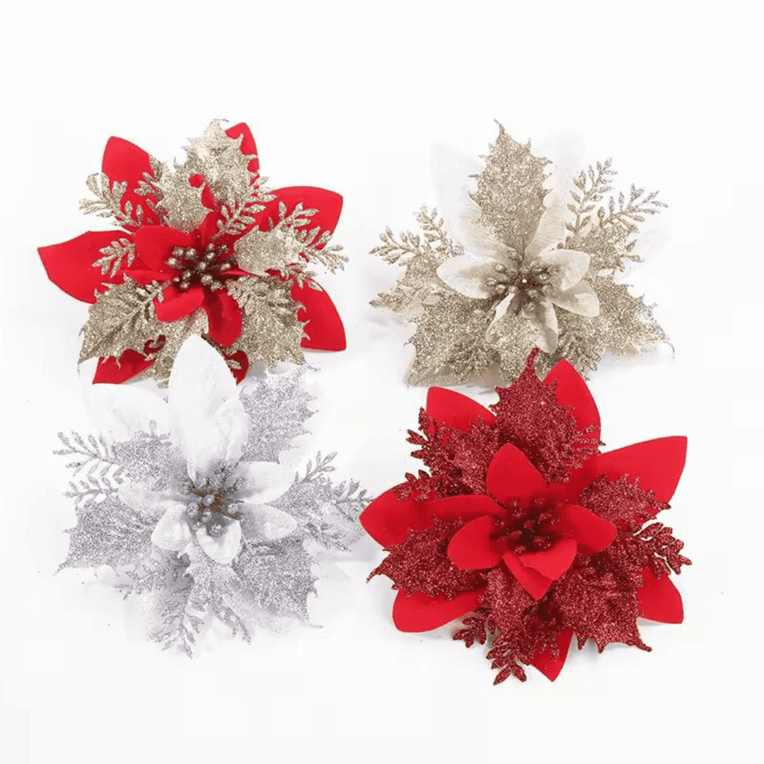Artificial Christmas Decorating Flowers Set