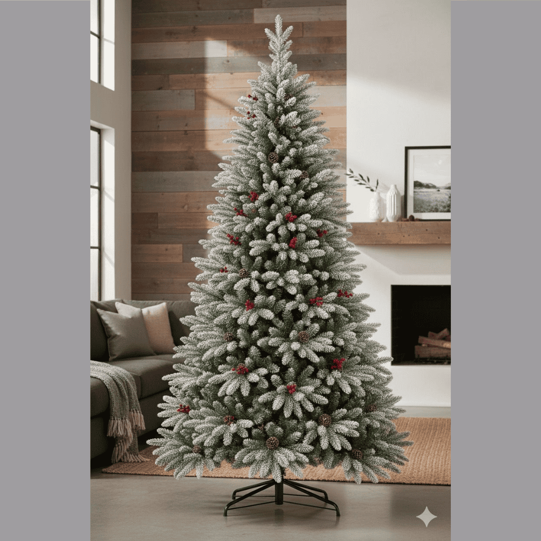 Pine Snow Flocked Tree with Cone and Berries