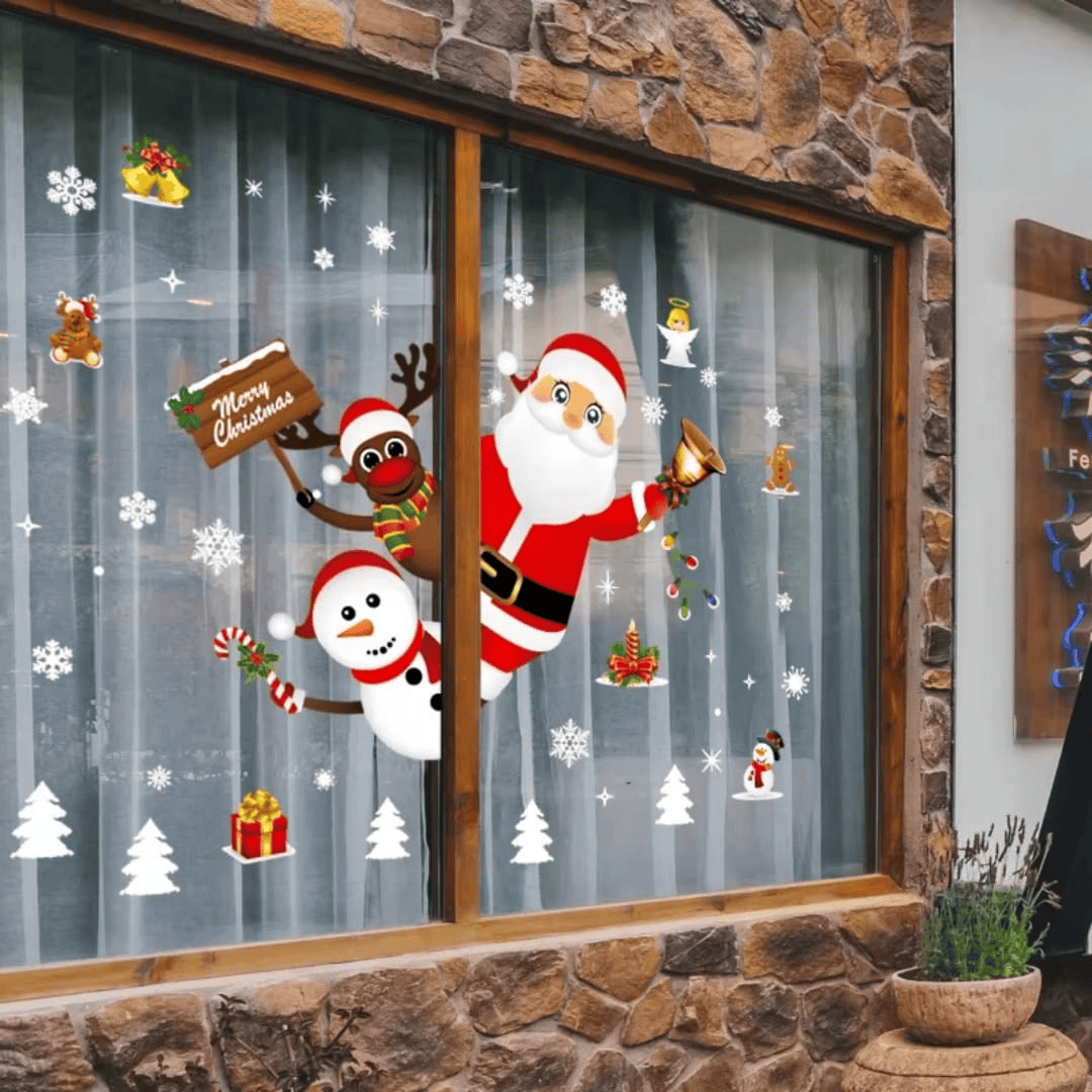 Santa Claus snowflake window stickers