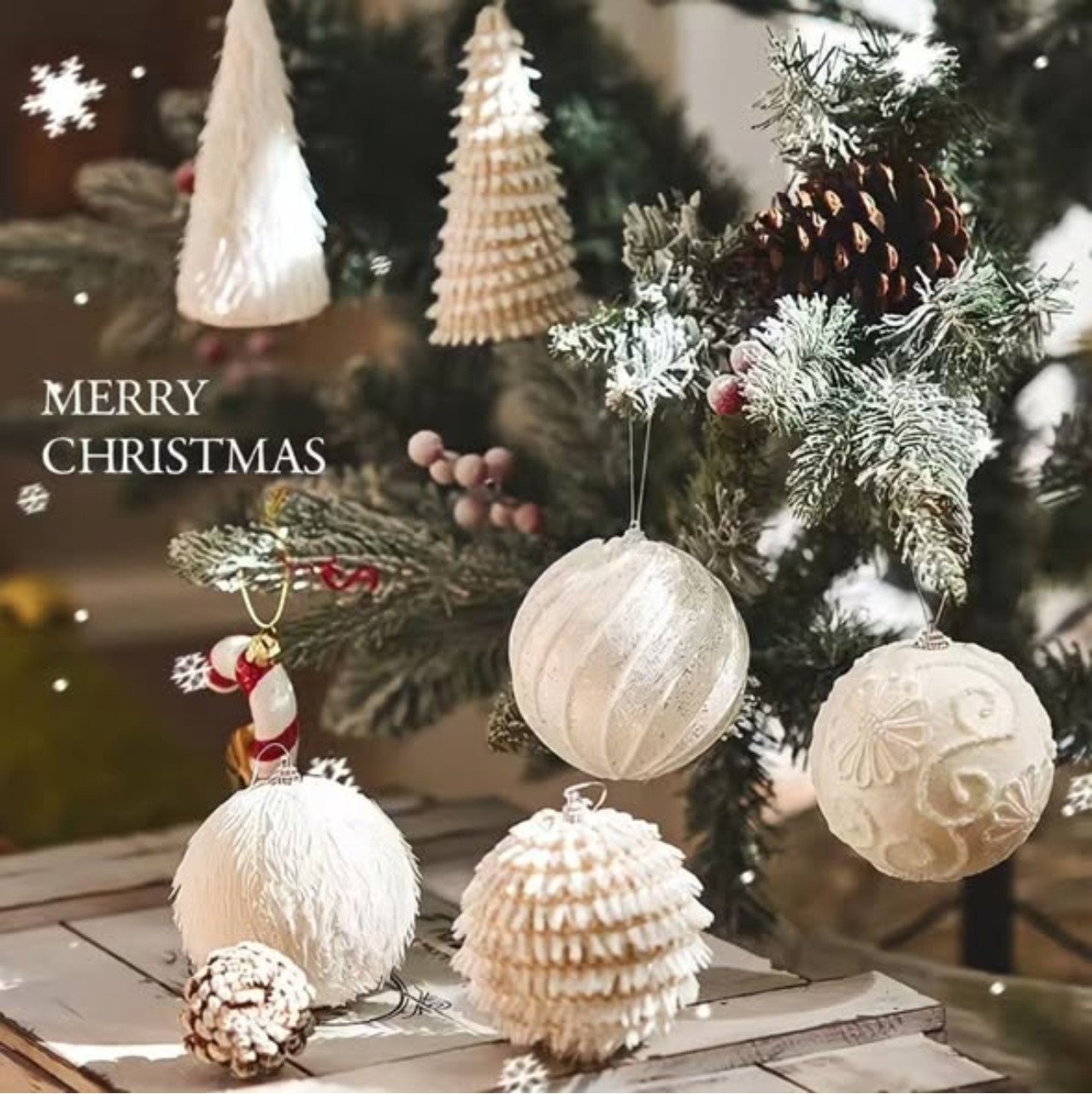 6Pcs Christmas White Decor Balls
