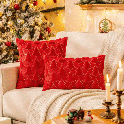 Christmas Tree Glitter Plush Cushion Cover