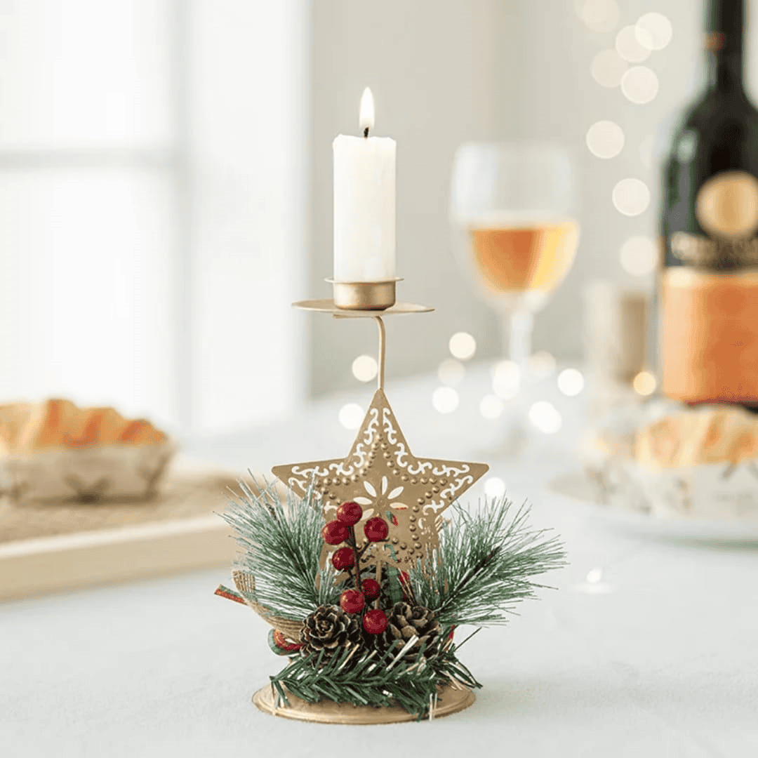 Golden Iron Christmas Candle Holder