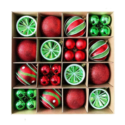 44pc green and red Christmas tree decor balls set