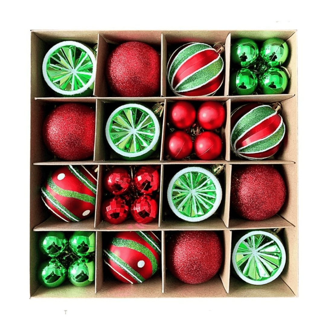 44pc green and red Christmas tree decor balls set