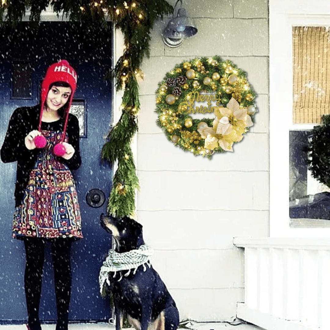 Christmas Wreath Decor Gold and Red