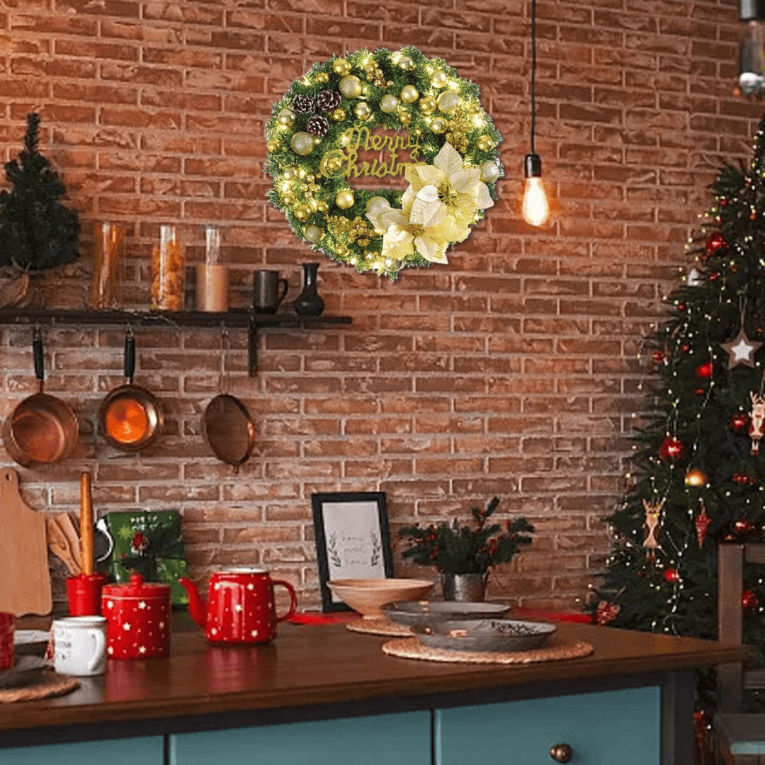 Christmas Wreath Decor Gold and Red