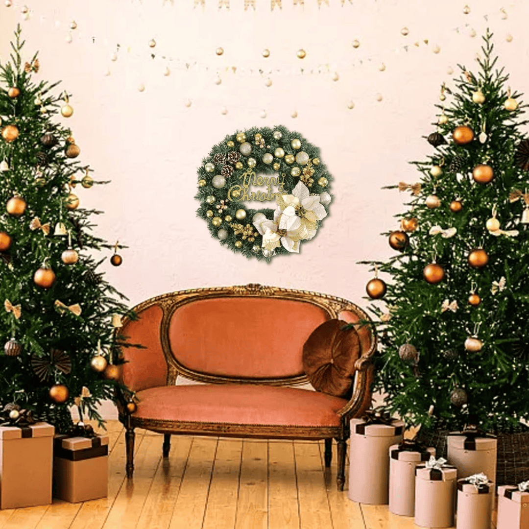 Christmas Wreath Decor Gold and Red