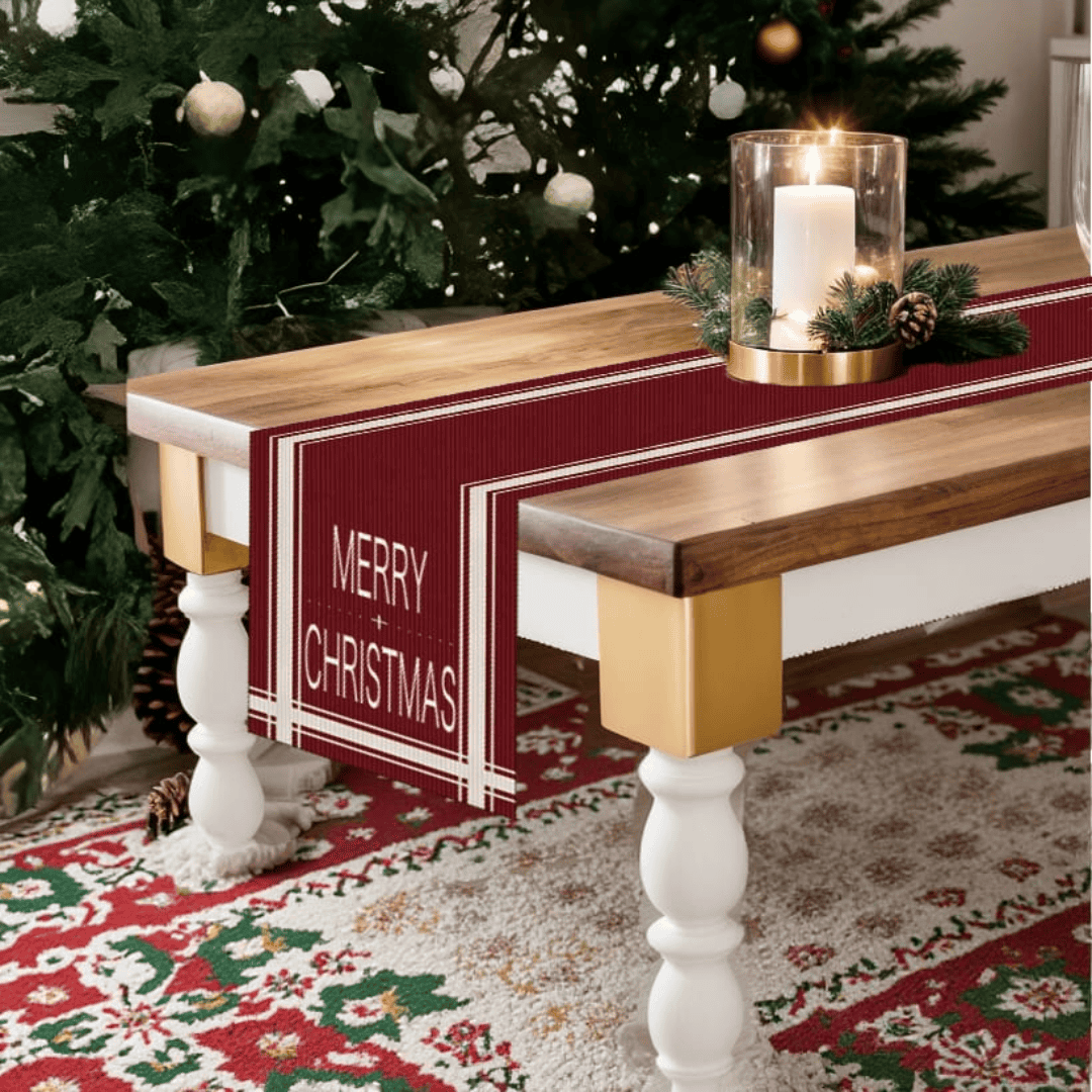 Merry Christmas Linen Table Runner
