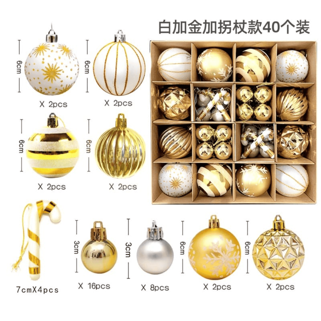 40pc Assorted Christmas Tree Decorations Balls