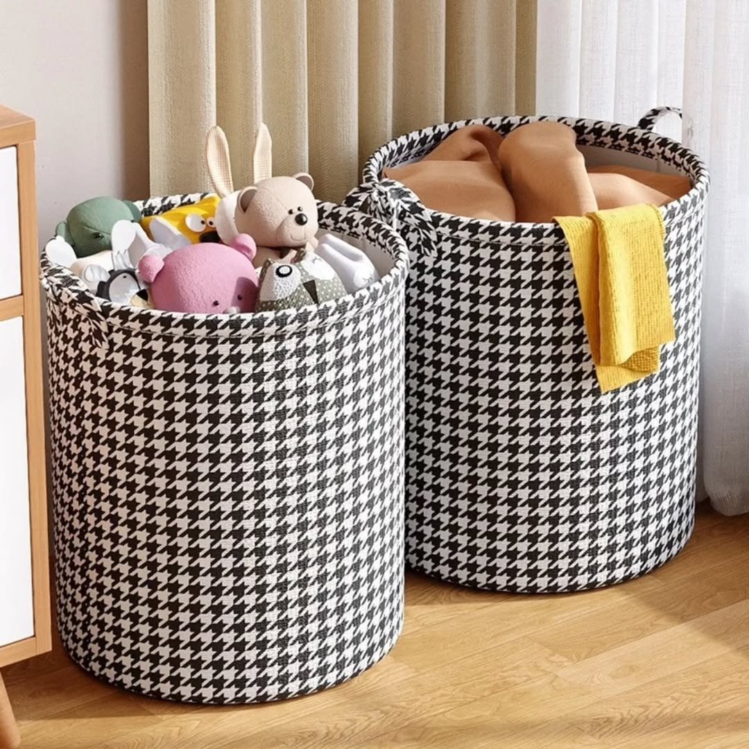 Foldable Houndstooth Laundry Hamper