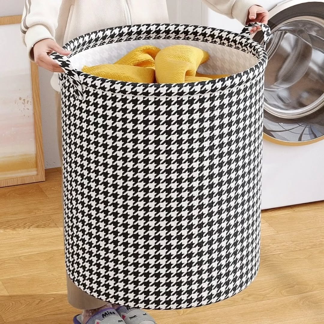 Foldable Houndstooth Laundry Hamper