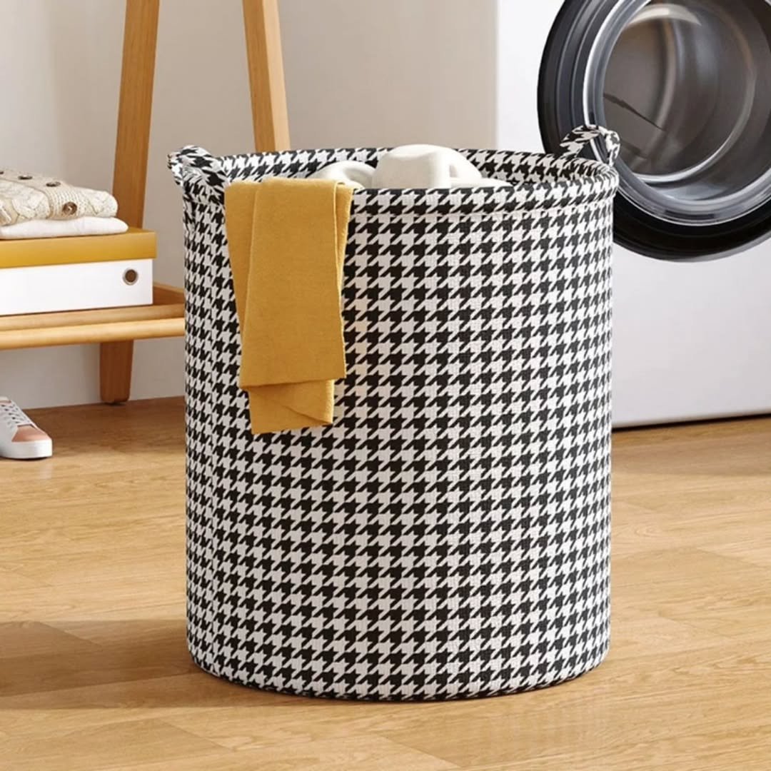 Foldable Houndstooth Laundry Hamper