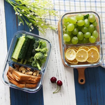 2 Grid Microwave Safe Partitioned Glass Lunch Box