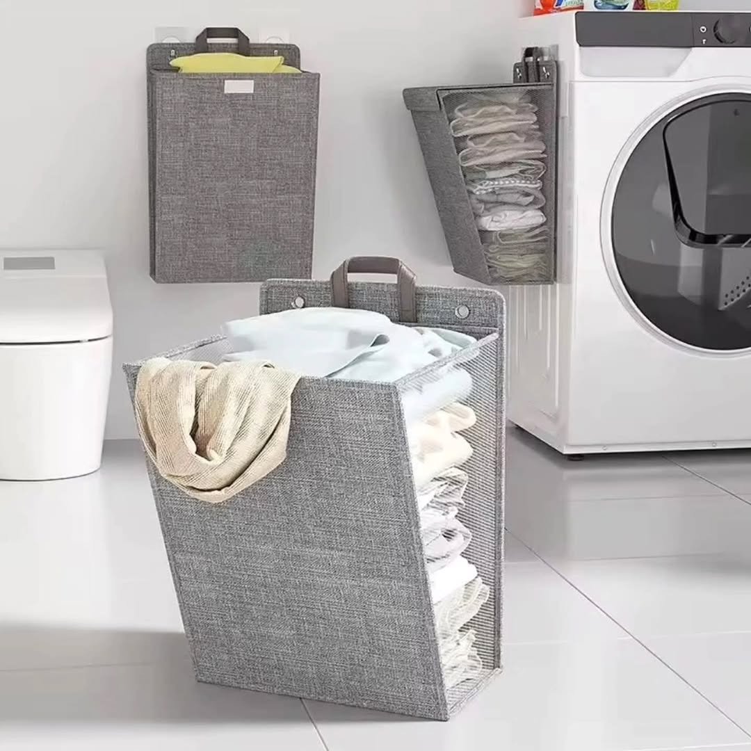 Wall Mounted Foldable Adhesive Laundry Basket