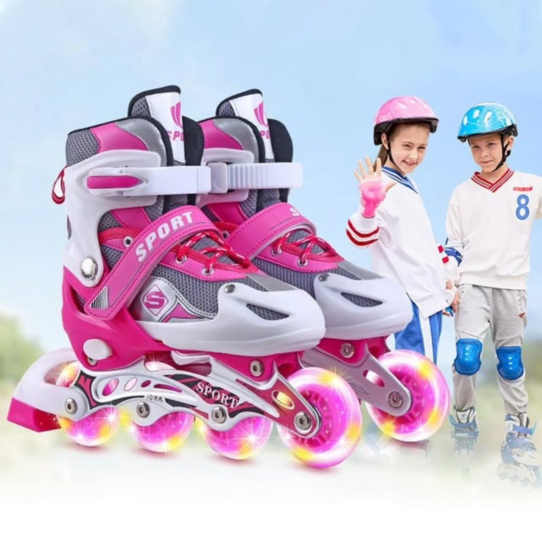 Adjustable Inline Skates Set with Helmet and Protective Guards