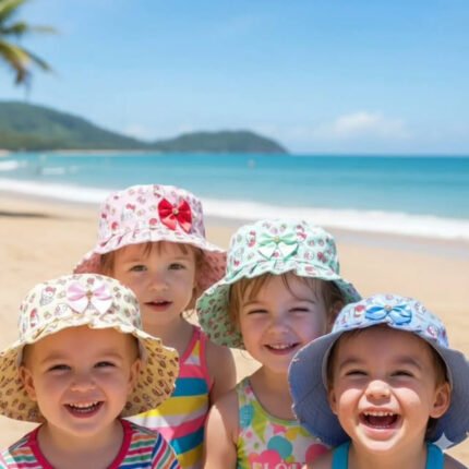 Kids Summer Bucket Hats with Cute Ribbon