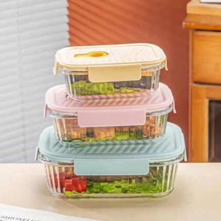 3pcs Borosilicate Glass Ribbed Food Storage Containers