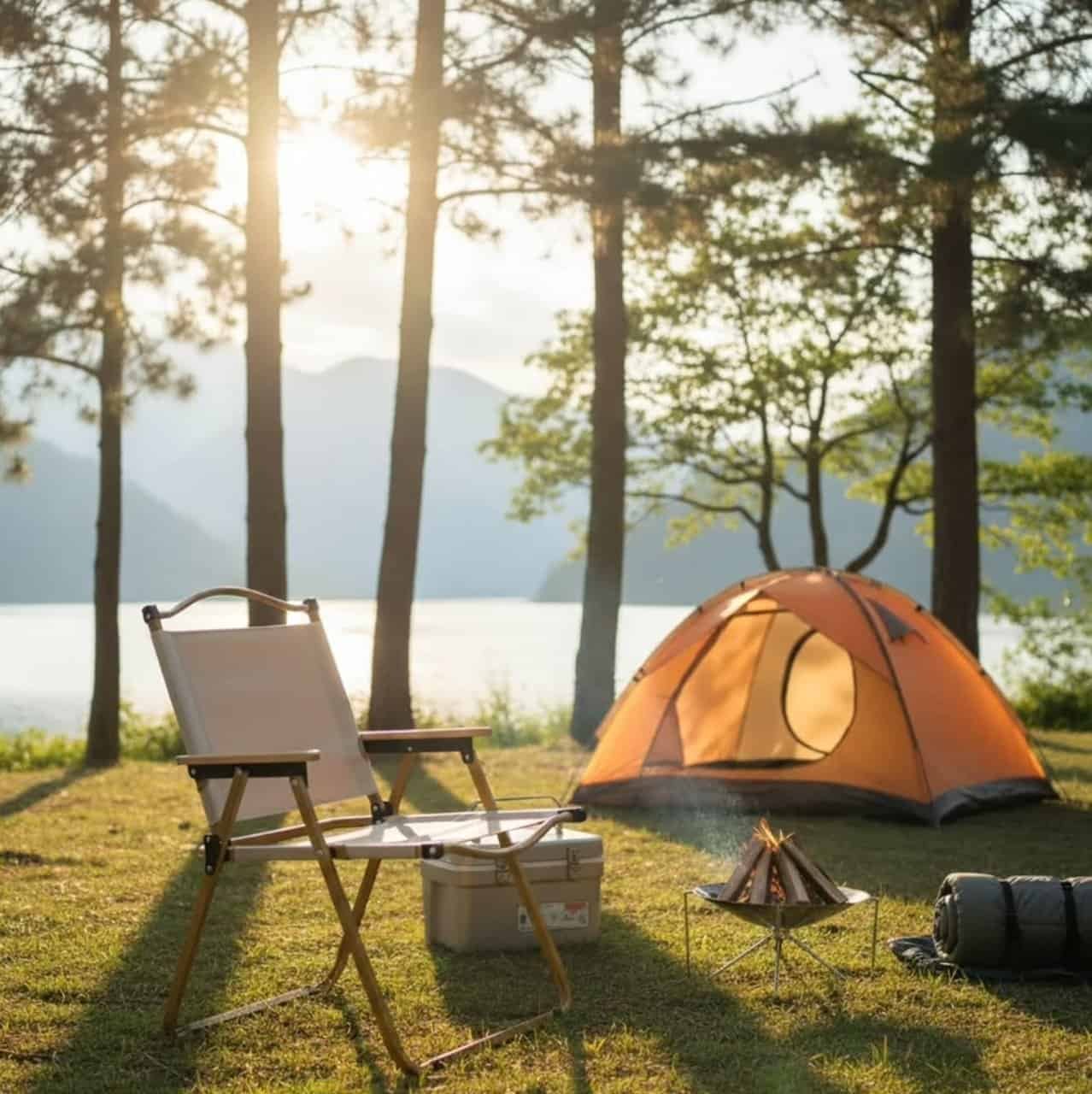 Folding Portable Metal Camping Chair with Wooden Armrest