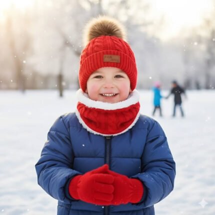 3 in 1 Winter Kids Beanies Hat Scarf and Gloves Set