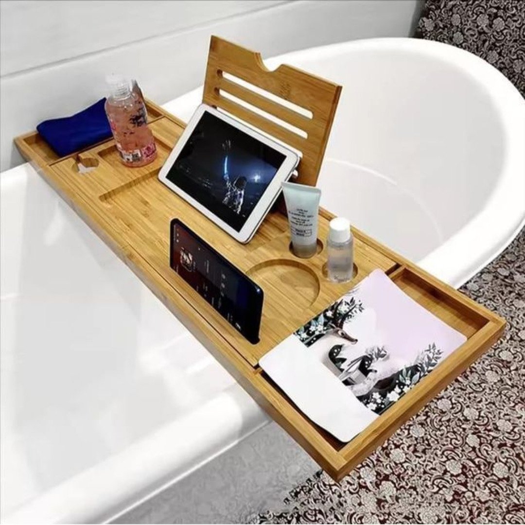 Expandable Bamboo Bathtub Caddy Tray